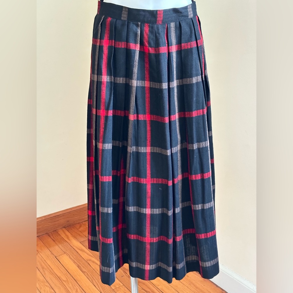 Susan Reade Stylish Vintage 70’s Red Black & Gray Maxi Plaid Skirt Sz M